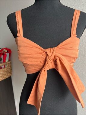 Animale Alfaiataria Rust-Orange Tie-Front Crop Top Bralette